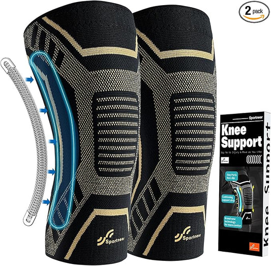 Copper Knee Brace for Men & Women - Knee Compression Sleeve with Side Stabilizers - Knee Support for Running, Hiking, Working, Basketball, Volleyball, Gym, Meniscus Tear, ACL, Arthritis Knee Pain Relief, A Pair (Black-Copper(a pair), Small(14.5"-16.5"))