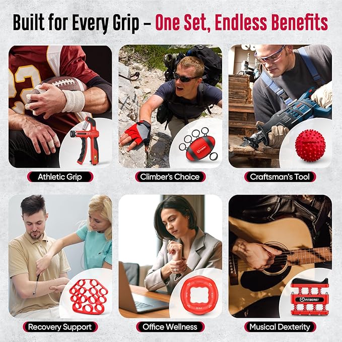 FitBeast Grip Strength Trainer, Hand Gripper Strengthener Kit - 6 Pack with Adjustable Resistance Forearm Strengthener, Forearm Exerciser and Massage Balls for Hand Therapy, Grip Training