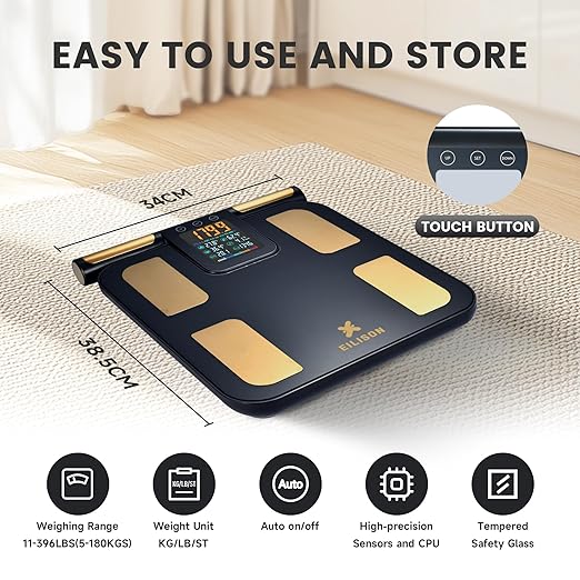 EILISON Smart Scale for Body Weight: 8-Electrode Digital Bathroom Scale for Fat BMI Muscle Body Composition Analyzer 32 Biometric Bluetooth Highly Accurate Weighing Machine,400lbs (Grey)