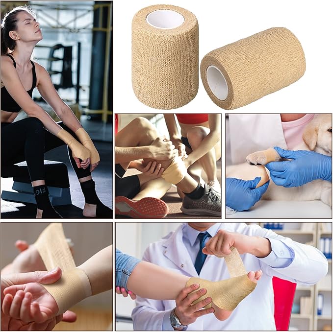 Treela 48 Pack Self Adhesive Wrap Bandage Bulk, 2 Inches x 5 Yards Self Adherent Cohesive Bandage Elastic Athletic Tape Breathable Wound Tape for Stretch Athletic Sports Wrist Ankle(Nude Color)