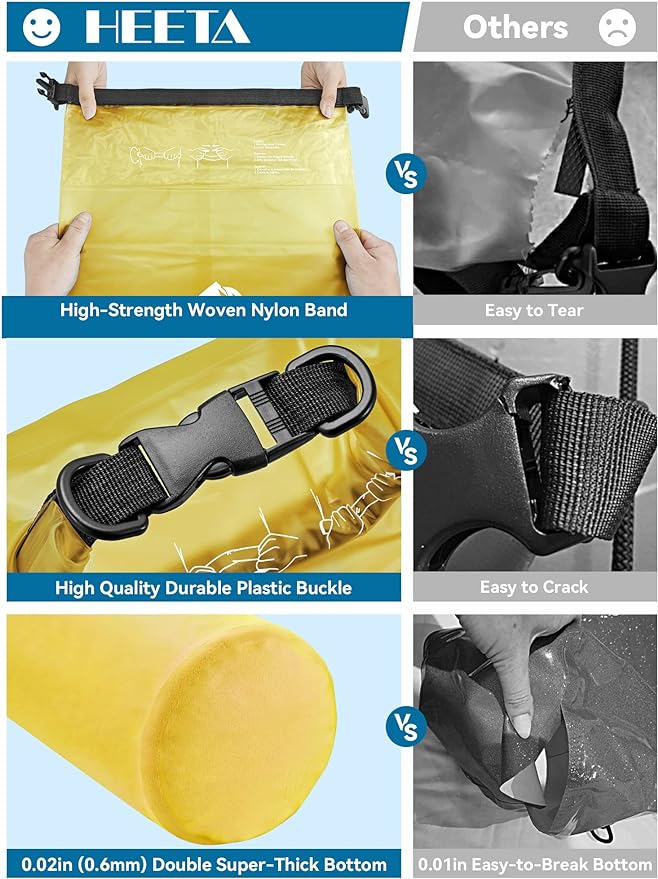 HEETA Dry Bag Waterproof for Women Men, 5L/10L/20L/30L/40L Roll Top Lightweight Dry Storage Bag Backpack with Phone Case for Travel Swimming Boating Kayaking Paddle Board Camping Beach Accessories