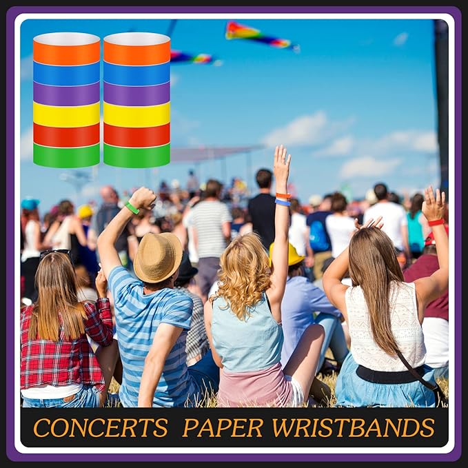 TaoBary 3000 Counts Wristbands for Events Paper Wrist Bands Waterproof Paper Bracelets Neon Colored Hand Bands Adhesive VIP Armbands for Party Concerts