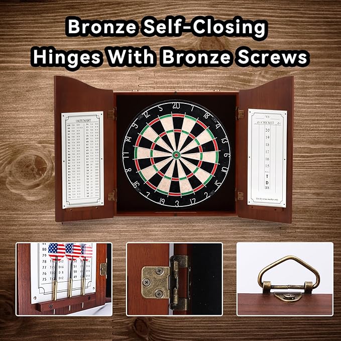 GSE Games & Sports Expert Professional Solid Wood Classic Dartboard Cabinet with Sisal/Bristle Dartboard, Scoreboard, and 6 Steel Tip Darts, Easy Assembly Complete with All Accessories (Deluxe Walnut)