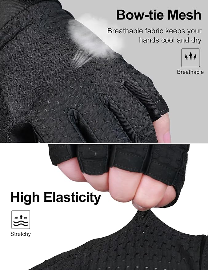 Workout Gloves for Men and Women, Half-Finger Gym Gloves, Shock-Absorbing, Anti-Slip & Breathable Exercise Gloves, Black
