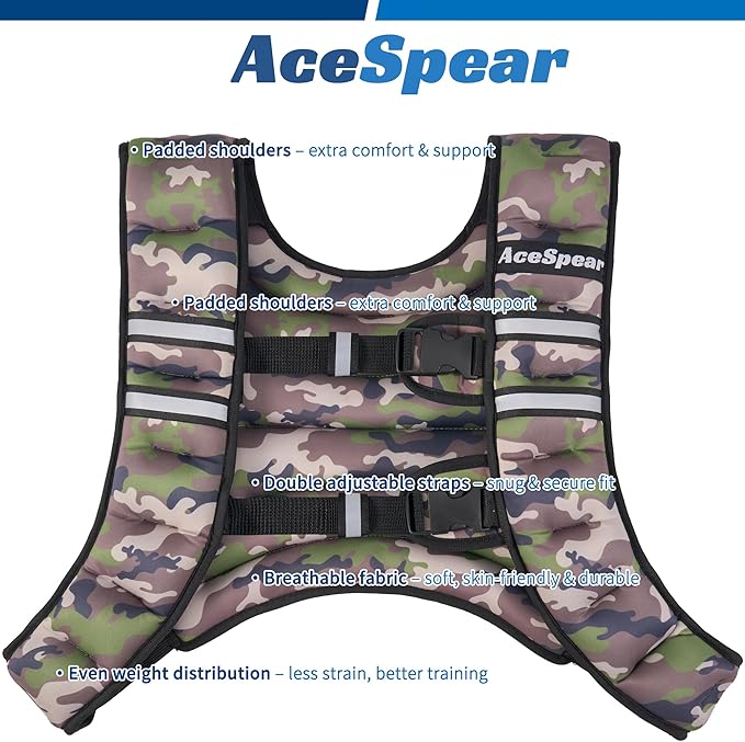 AceSpear Weighted Vest for Men Women 6lbs/8lbs/10lbs/12lbs/14lbs/16lbs/18lbs Body Weight Vest with Reflective Stripe for Running Walking Jogging Fitness Strength Training Workout