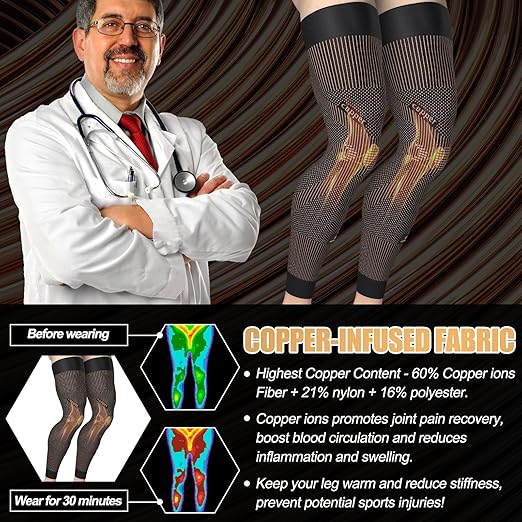 NEENCA Copper Compression Leg Sleeve, Ultra-thin Full Leg Sleeve with Copper Ions Infused Fabric for Knee Pain Relief, Muscle Recovery, Swelling, Inflammation, Promotes Circulation, Sports, Workout...