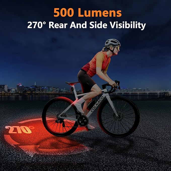 RAVEMEN TR500 500 Lumens Bike Tail Light for Daytime Night Riding, Brake Sensing Bike Rear Light with Side Visibility, 6 Light Modes, USB C Rechargeable Fit Round/Aero Seat Posts
