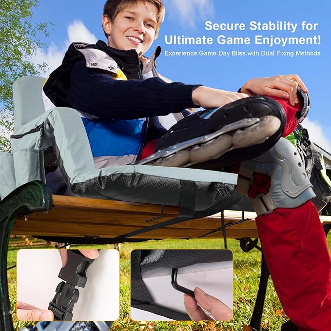 Stadium Seats with Back Support Wide, Exclusive Bleacher Chairs with Back and Cushion Folding Stadium Chairs, 6 Reclining Positions Waterproof Bleacher Seats with 2 Hooks (Wide|22.5" Grey)