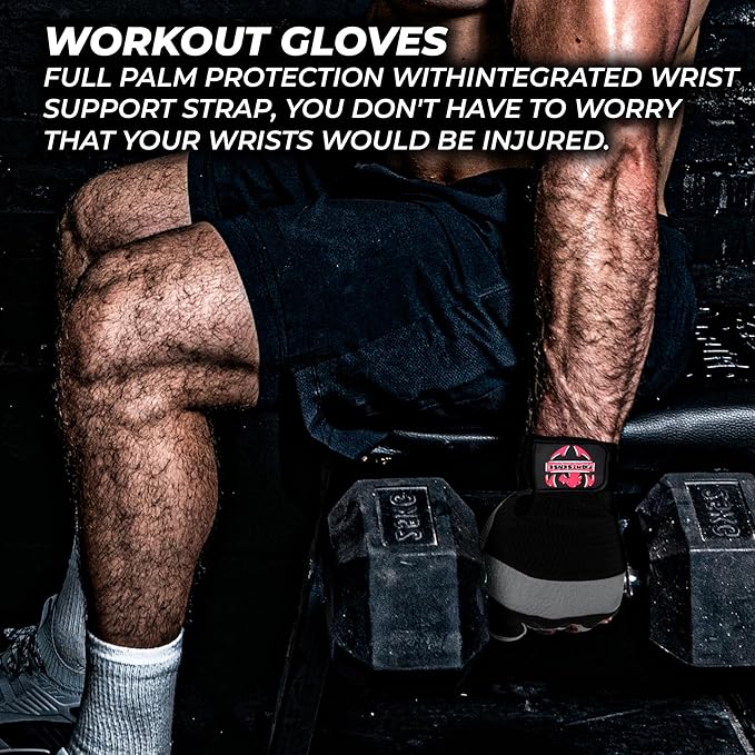 FIGHTSENSE Workout Gloves for Men and Women,Weight Lifting Gloves with Enhanced Grip,Padded Palm,Adjustable Wrist Straps and Breathable Design for Optimal Performance & Comfort in Gym