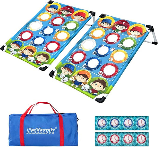 Portable Cornhole Set PVC Framed Corn Holes Outdoor Game Set with 2 Cornhole Boards, 8 Cornhole Bean Bags and Carrying Case, Camping Games Indoor Outdoor for Kids and Adults, Travel Camping Accessory