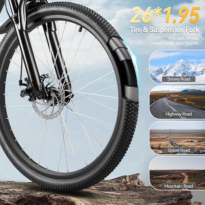 ZNH Adult Electric Bike, 750W Motor | Peak 1000W, 26" x 1.96" Wide Tire, 55-80 Mile Range, 48V 13Ah Battery, City | Mountain E-Bike with Shock Absorber, UL2849 Certified