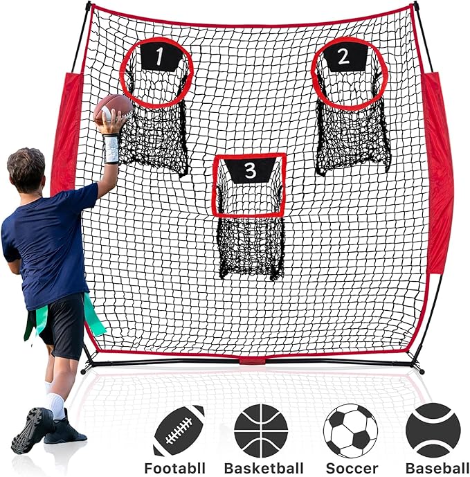 Football Nets for Throwing, Football Target Net Quarterback Throwing Net Football Target Practice Accuracy, Portable Football with 3 Throwing Targets