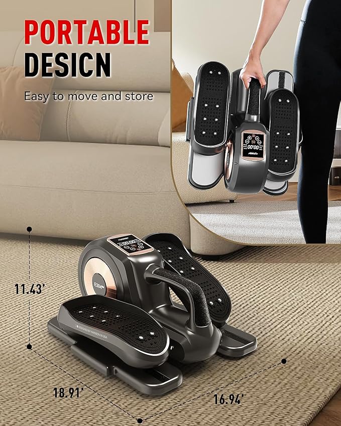 HARISON Under Desk Elliptical Machine with Multi-Functional LCD Display, Ellipse Leg Exerciser for Seniors with 12-Level Adjustable Speed and Resistance Bands