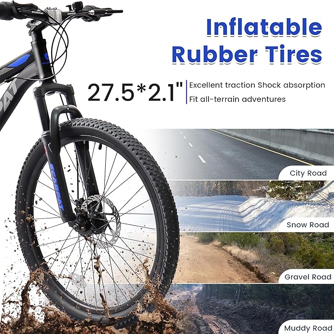24/26/27.5 Inch Mountain Bike, Dual Full Suspension 21 Speed Womens Mens Mountain Bikes, Commuter Bike with Carbon Steel Frame and Dual Disc Brakes