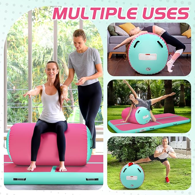 Inflatable Gymnastics Air Roller Set, Tumble Rolling Air Roller Gymnastics Barrel with Electric Pump for Kids Adults Home Outdoor Gymnastic Training Cheerleading Yoga