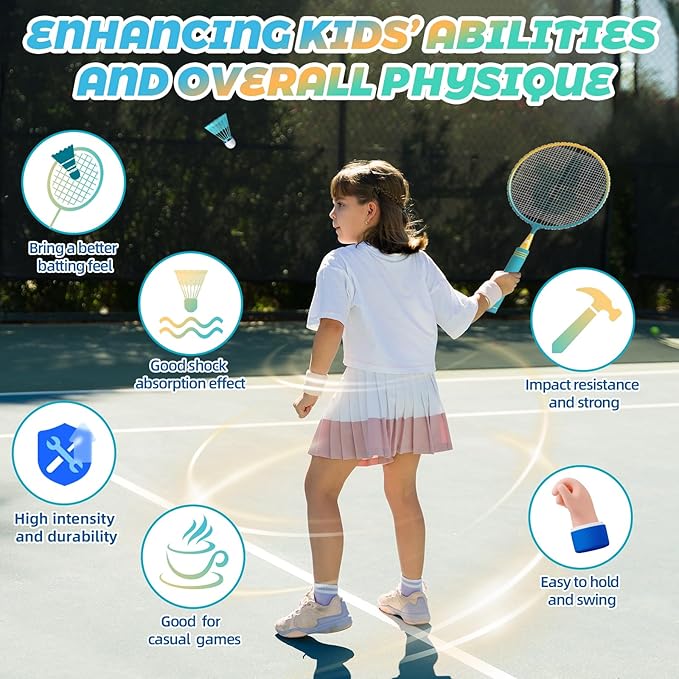 JOY SPOT! Kids Badminton Rackets Set with Soft Grip, Oversize & Lightweight Shuttlecocks Racquet with Carry Bag for Children Youth, 2 Player Sport Game for Indoor Outdoor Backyard