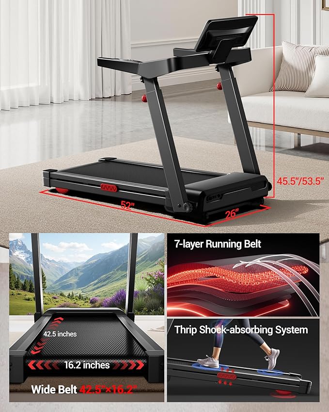 UMAY Fitness Treadmill with Incline, Foldable Compact Treadmills for Home with Pulse Sensors, Max 300/400 LBS Capacity, 3.0/3.5HP Quiet Brushless, Max 8.7 MPH