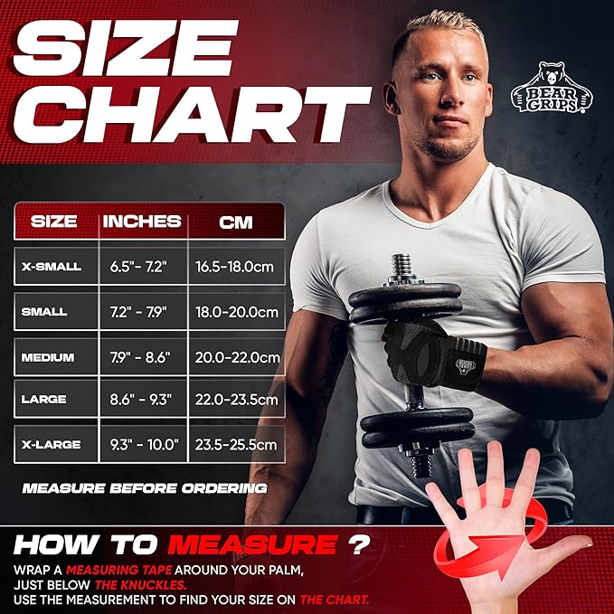 Bear Grips Weight Lifting Gloves for Men & Women | Half Finger Lifting Gloves | Full Finger Workout Gloves for Men | No Finger Exercise Gloves l Compression Weightlifting Gloves | Gym Gloves for Men