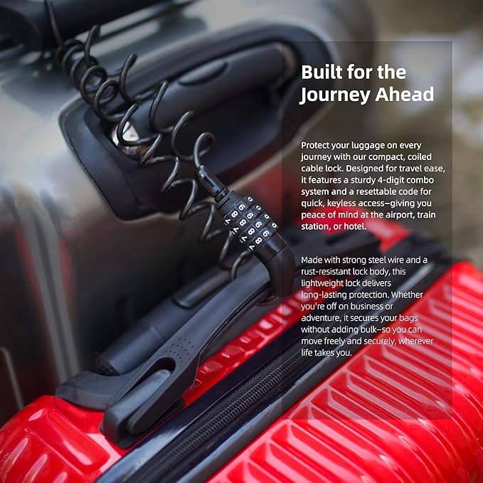 Small Combo Bike Lock Cable, Retractable Combination Cable Lock with Code, for Travel Safe Luggage, Suitcase, Scooter Ebike Bicycle Motorcycle Helmet Anti Theft, Outdoor Ski Snowboard