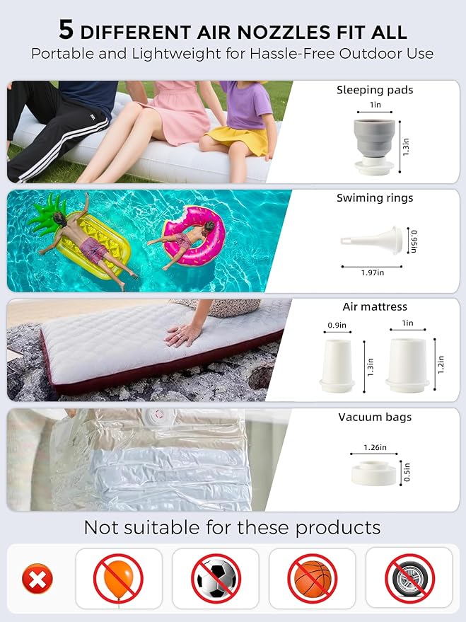 Qunature Air Pump Portable Mini Electric Pump for Inflatables with 1500mAh Battery Camping Light Rechargeable USB Inflate Deflate for Air Bed Mattress,Pool Floats,Swimming Ring,Vacuum Storage Bags