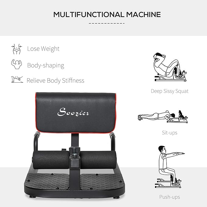 Soozier 3-in-1 Padded Push Up Sit Up Deep Sissy Squat Machine Home Gym Fitness Equipment