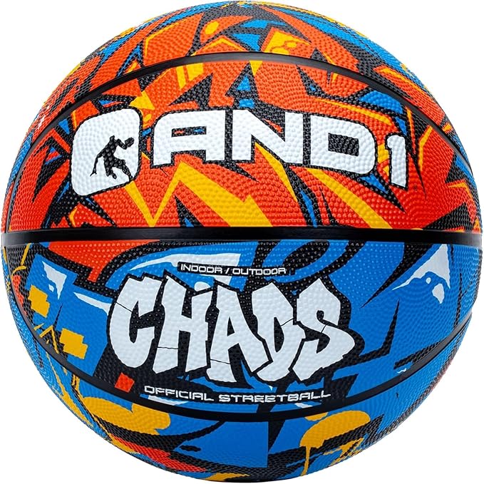 AND1 Chaos Rubber Basketball: Official Regulation Size 7 (29.5 inches) Rubber Basketball - Deep Channel Construction Streetball, Made for Indoor Outdoor