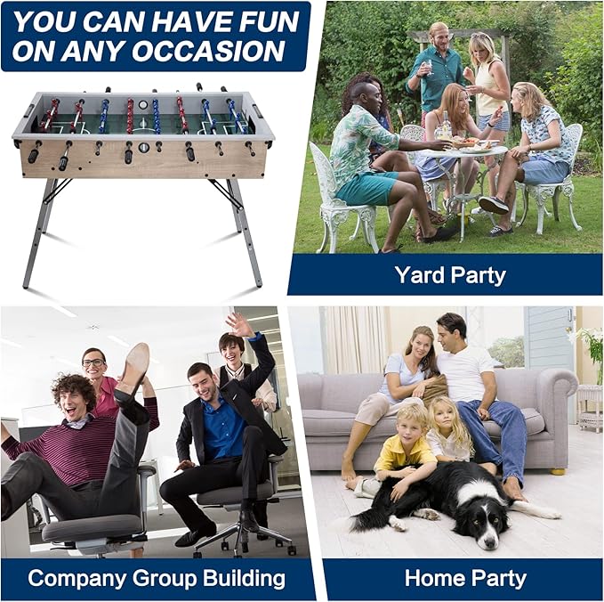 48in Foosball Table, Competition Sized Soccer Table w/ 2 Balls, 2 Cup Holders 2x4ft for Kids, Adults, Suit for 4 Players, Football Table for Home, Game Room, Arcade