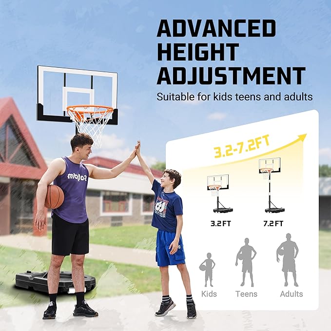 Aimking Basketball Hoop Outdoor 3.3-10FT 5s-Rapid-Adjustable, 40/44 inch Shatterproof Backboard & Enlarged Base, Portable Basketball Hoop & Goal for Kids/Adults/Families in Poolside/Backyard/Indoor