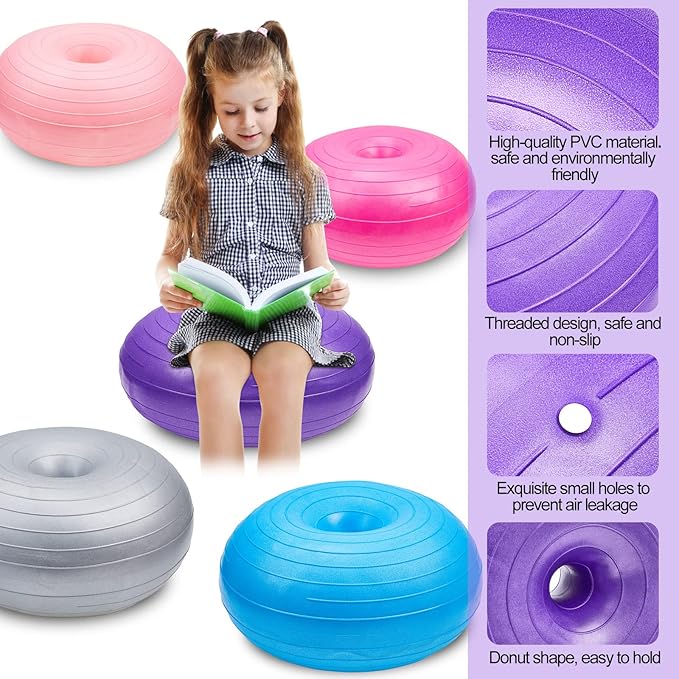 Lewtemi 6 Pcs Flexible Seating for Classroom Elementary 20 Inch Yoga Ball Chairs Large Inflatable Donut Exercise Ball Chair Stability Balance Trainer with Inflator for Kids Student(Mixed Color)