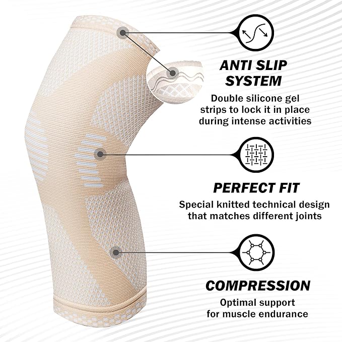 POWERLIX Leg Sleeve - Best Knee Brace for Leg Pain for Men & Women Knee Support for Running, Basketball, Weightlifting, Gym, Workout, Sports Please Check Sizing Chart (Nude, Small)