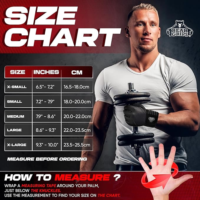 Bear Grips Weight Lifting Gloves for Men & Women | Half Finger Lifting Gloves | Full Finger Workout Gloves for Men | No Finger Exercise Gloves l Compression Weightlifting Gloves | Gym Gloves for Men
