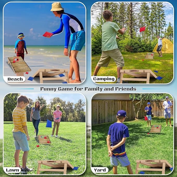 Portable Cornhole Board Set 2 ft x 1 ft Cornhole Set with 6 Bean Bags Foldable Cornhole Game for Kids and Adult Indoor or Outdoor Backyard Corn Hole Toss Games