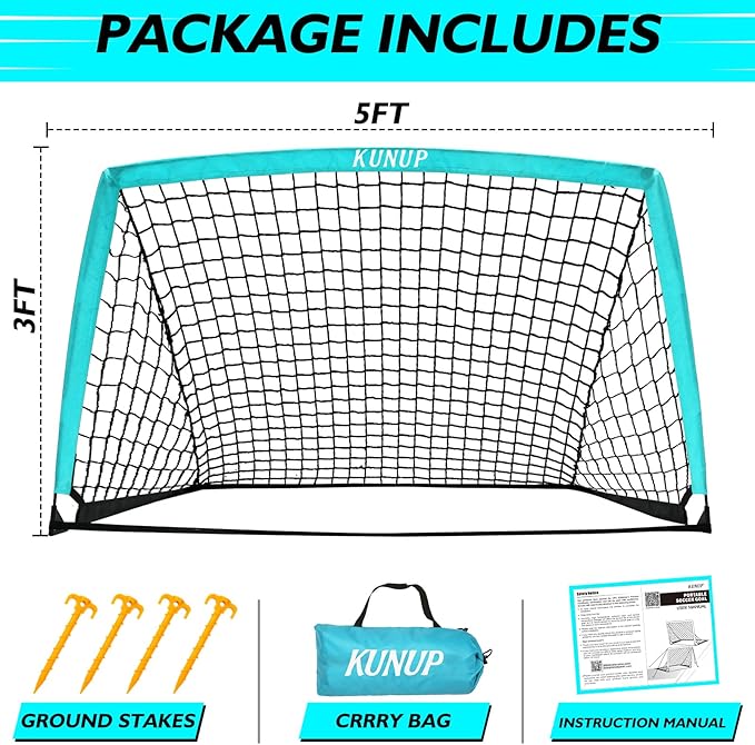 5×3 6x4 9x5 FT Portable Kids Soccer Goal for Backyard, Foldable Soccer Practice Net with Carrying Bag for Toddler Youth Adult Pop Up Soccer Training Equipment Indoor and Outdoor Sports Game