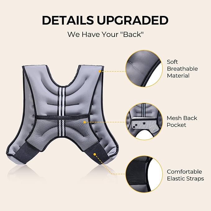PACEARTH Weighted Vest,4lb/6lb/10lb/12lb/16lb/20lb/25lb/30lb Weight Vest with Reflective Stripe, Body Weight Vests Adjustable for Men, Women Workout, Strength Training, Running, Walking, Jogging