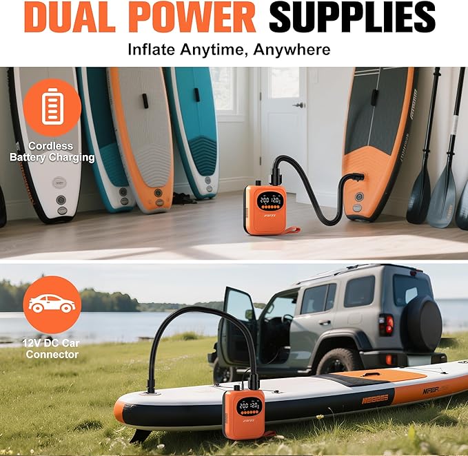 Paddle Board Pump, 20PSI High Pressure SUP Pump with Auto-Off, Dual Stage Inflation & Deflation for Stand Up Paddle Boards, Boat, Tent, Mattress