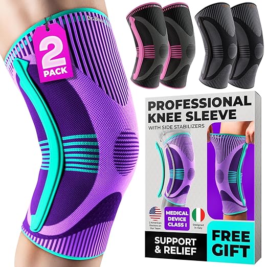 DR. BRACE ELITE Knee Brace with Size Stabilizer (2 Pack) Knee Brace for Women & Men, Workout, Sports, Daily Knee Compression Sleeve for Maximum Knee Pain Support & Fast Recovery (Galaxsis, Large)
