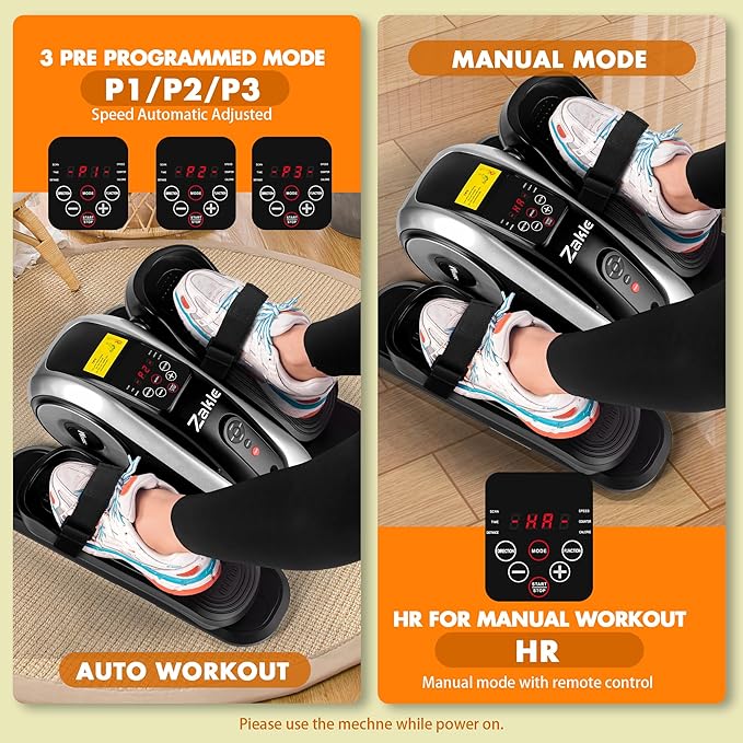 Zakle Under Desk Elliptical Machine, Electric Seated Pedal Exerciser w/Remote Control & 12 Adjustable Speeds, Fully Assembled Elliptical Training Machine for Home Office