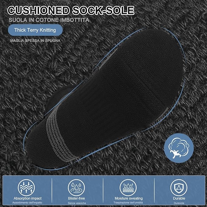 6-Pair Cushion Sports Socks Men Women Tennis Sock Ankle-support for Basketball Baseball Running Hiking Padel..