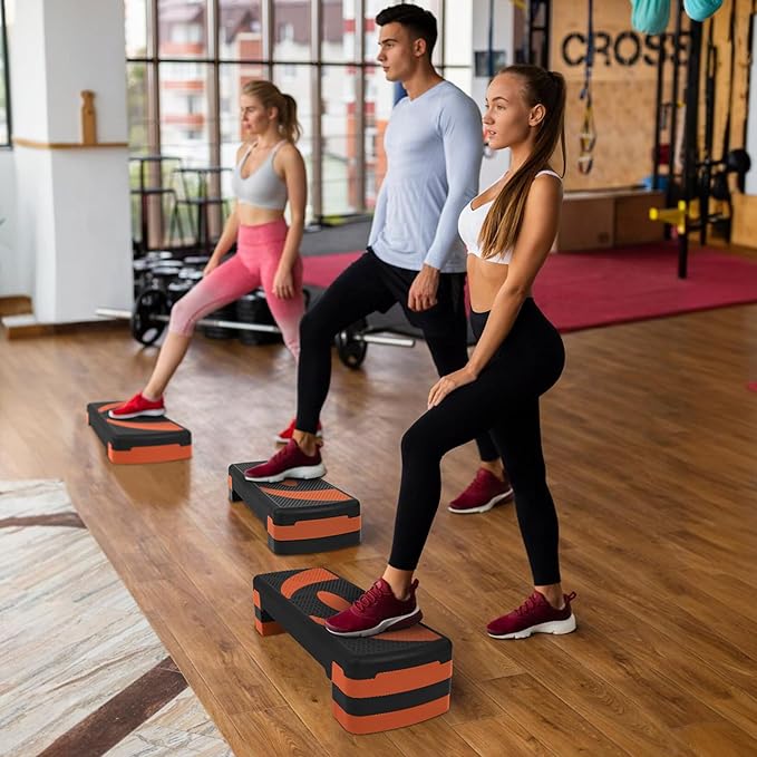 Fitvids Step Aerobic Platform, 31" Exercise Step with 3 levels Adjustable Height, 4 Stackable Risers, Fitness Training Workout Stepper for Home Gym, Cardio Strength, Black & Pink