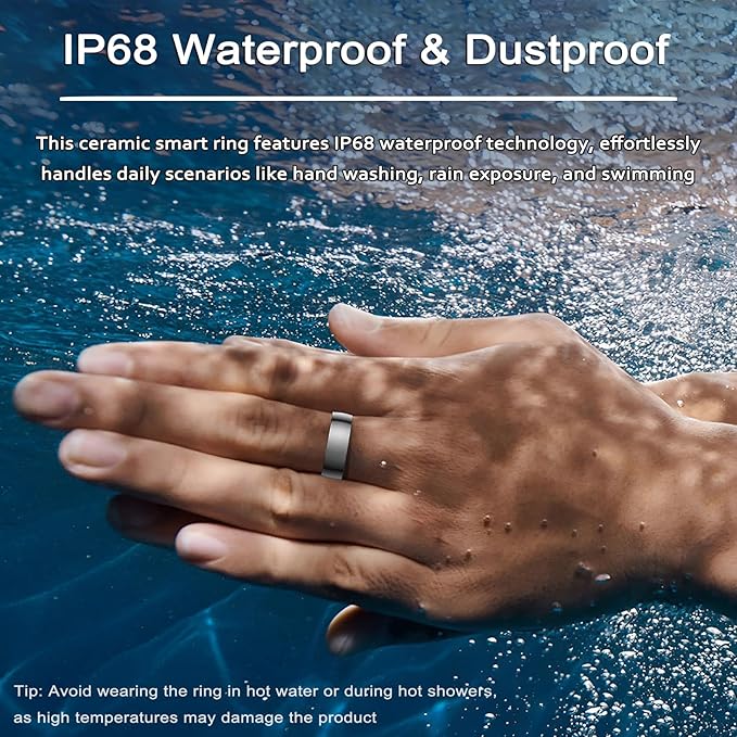 2025 New Smart Ring for Women Men, Ceramic Smart Health Ring - IP68 Waterproof Fitness Ring with Sleep Tracker, Step Tracker, Heart Rate/Blood Oxygen/Distance Monitoring, Charging Case