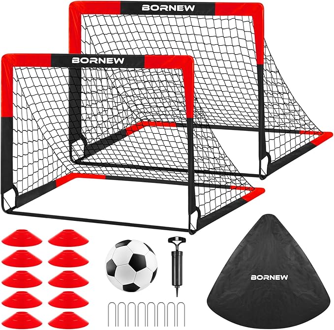 2 Pack Soccer Goal - Backyard & Indoor Soccer Goals for Kids, 4x3 ft Portable Pop Up Soccer Nets Set for Youth & Adult and Outdoor Games and Soccer Training Equipment Ages 3-16 Year Gift