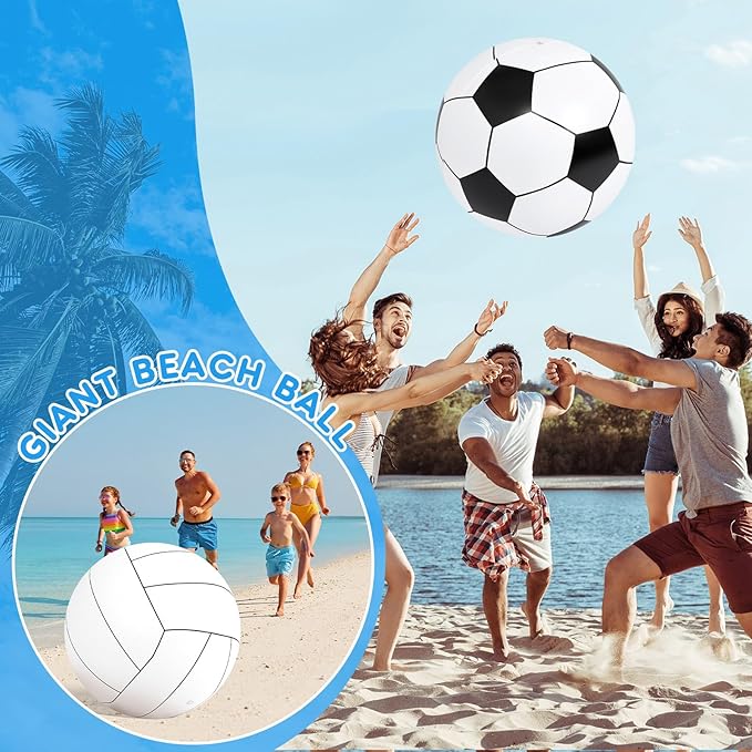 Lewtemi Giant Inflatable Sports Balls Large Inflatable Beach Ball Baseballs Soccer Rainbow Basketball Football for Sport Birthday Party Favor (3 Pcs,Soccer, Baseball, Volleyball,27 Inch)