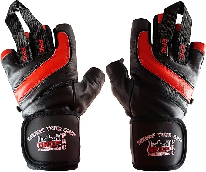 Epic Leather Gym Gloves with Built in 2" Wide Wrist Wraps Grip & Design for Weightlifting Power Lifting Bodybuilding & Strength Training Workout Exercises, Size : Small 7"- 7 1/2"