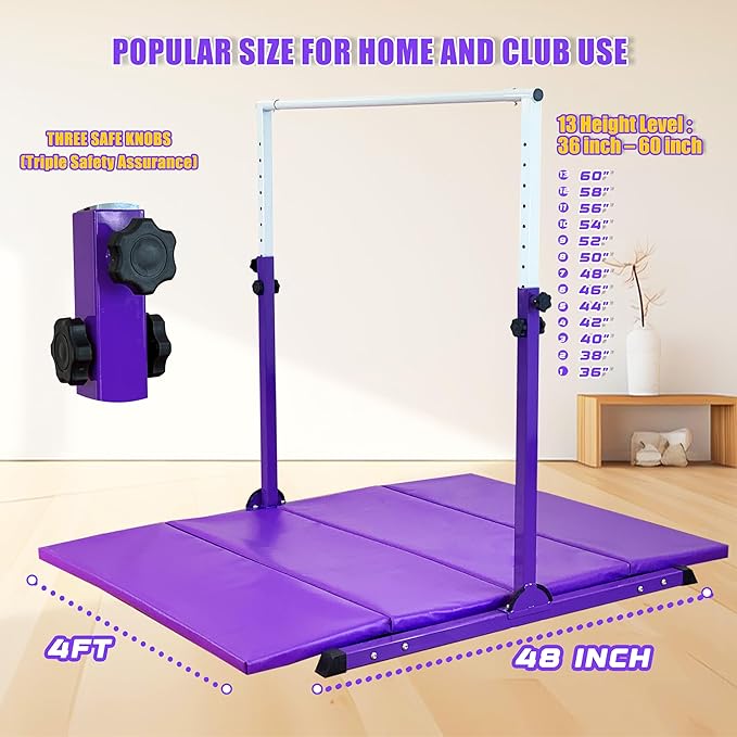 MARFULA Gymnastic Bar for Kids Gymnastic Kip Bar Horizontal Bar Gymnastic Training Equipment for Kids 3-15 Years Home and Club Use