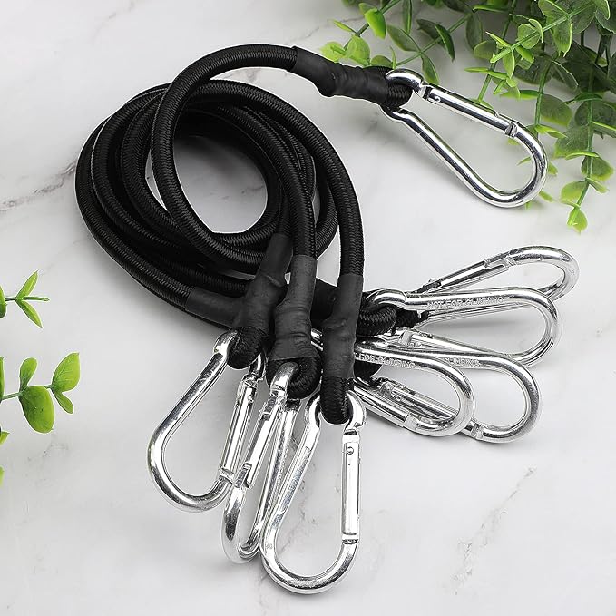 ZHOUBIN 24 Inch Black Bungee Cords with Carabiner Hooks, 2Pcs
