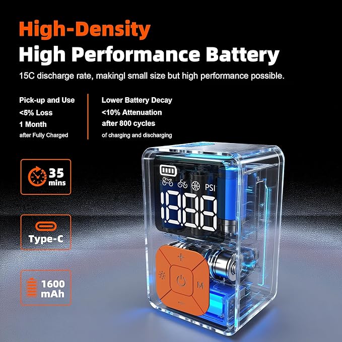 Mini Bike Pump, 150 PSI Portable Bicycle Pump with Gauge, 3X Faster & Auto Stop & Brushless Motor, Electric Bike Tire Pump with Presta and Schrader Valve for Road Bike, MTB, Motorcycle, Ball,etc