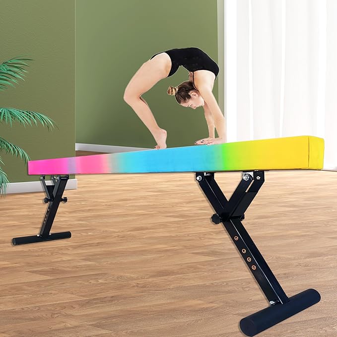 Adjustable Balance Beam Gymnastics Beam 8 FT Adjustable Height Beams for Kids, High and Low Floor Beams,Gymnastics Equipment for Kids Adults Training at Home and Gym Center