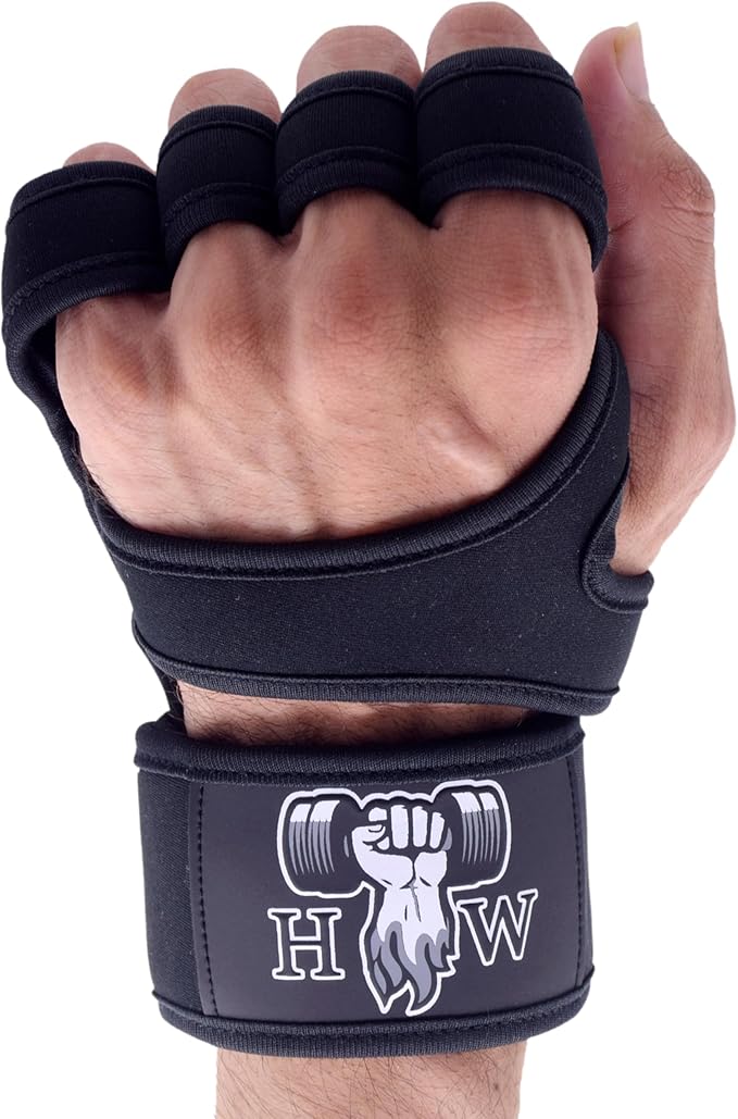 HW Weight Lifting Gloves – Built-in Wrist Wraps for Unbeatable Support in Gym, Crossfit & Strength Workouts (Men & Women)