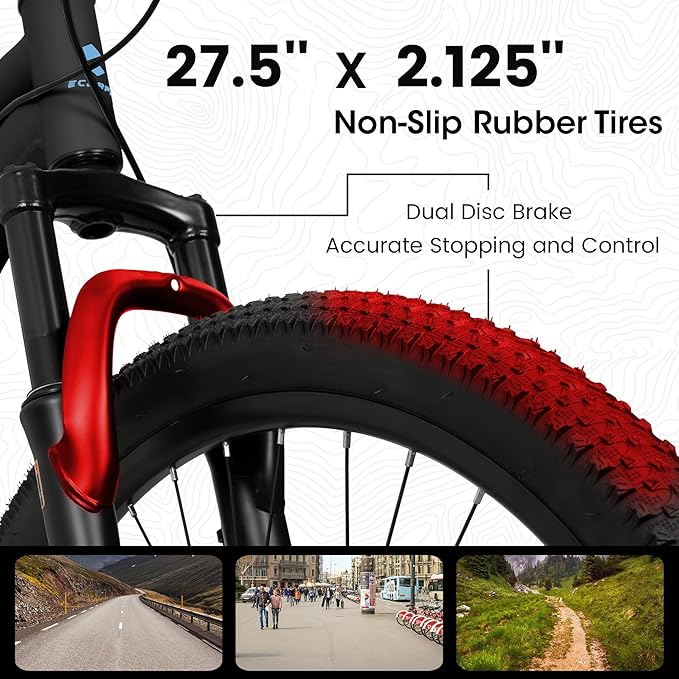 Ecarpat 24/26/27.5 Inch Mountain Bike, Dual/Front Suspension Mens Mountain Bike with 21 Speeds High-Carbon Steel Frame and Disc/V Brakes, Adult Sport Bicycle for Trail Snow Commuter City Road