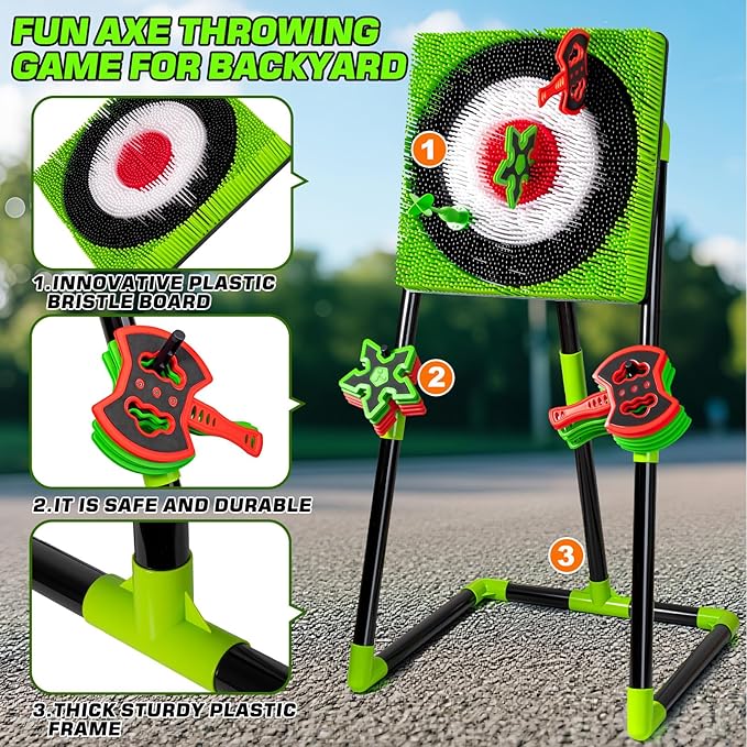 Axe Throwing Target Game for Backyard with 8 Throwing Axes Set,Indoor &Outdoor Activities for Kids,Hunting Games for Family, Birthday Gift for Boys Girl, Carnival Games